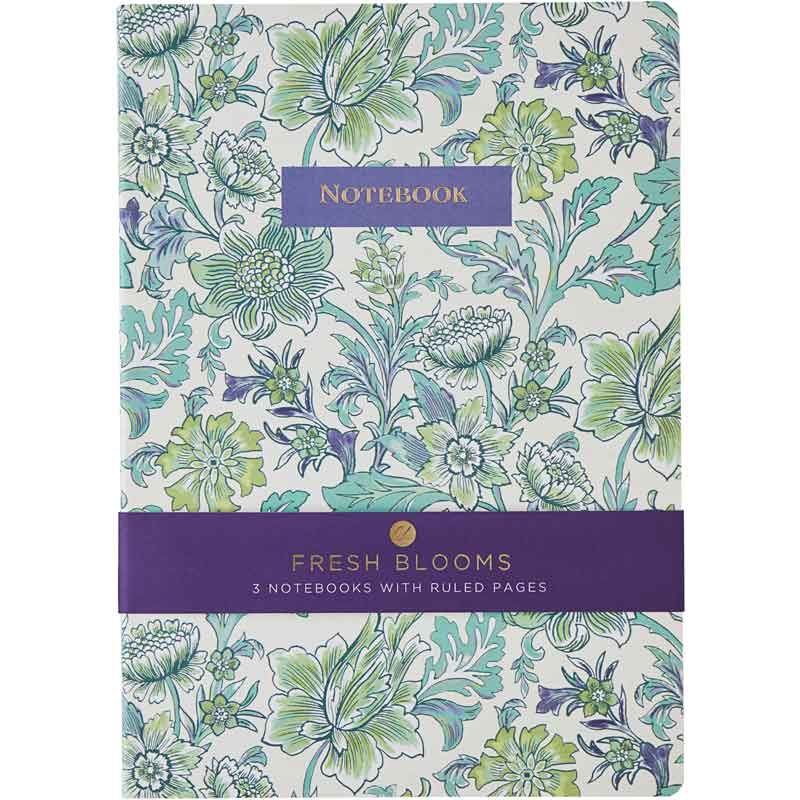 3pk Notebooks A4 Green Blooms