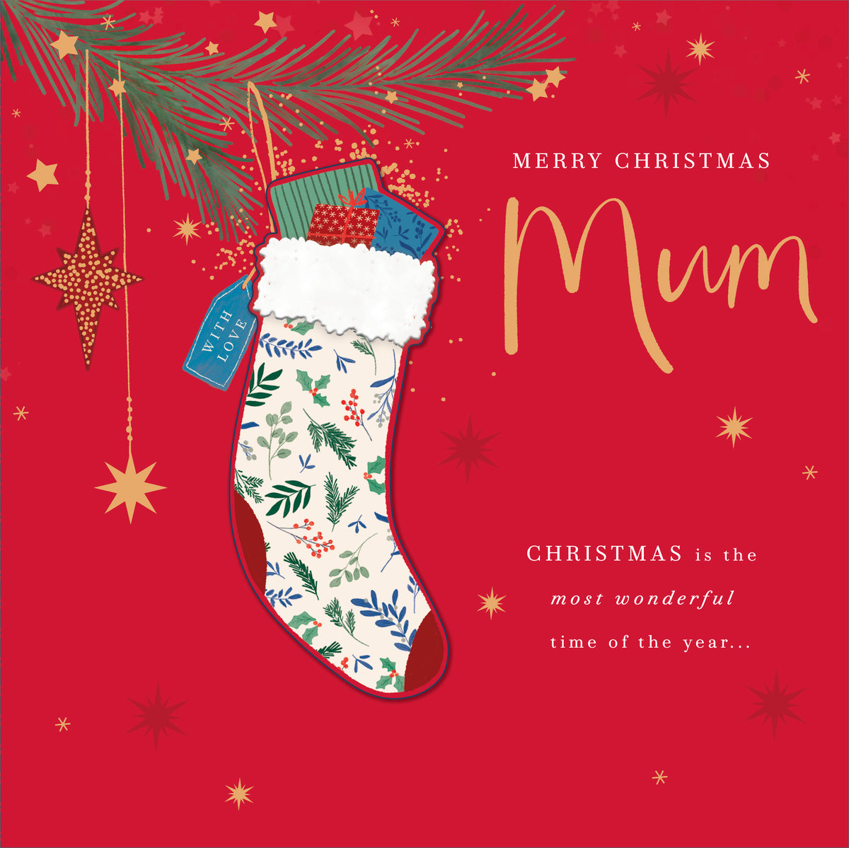 Mum Christmas Stocking & Festive Foliage Christmas Card