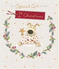 Baby Girl 1st Christmas Boofle Christmas Card