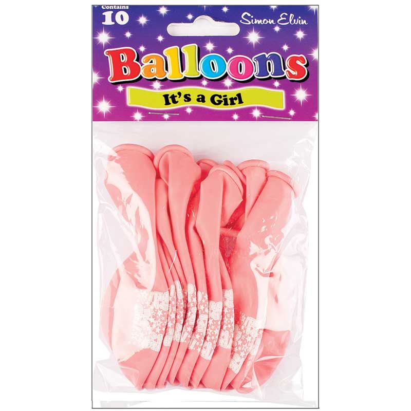 Pack 10 Baby Girl Latex Balloons