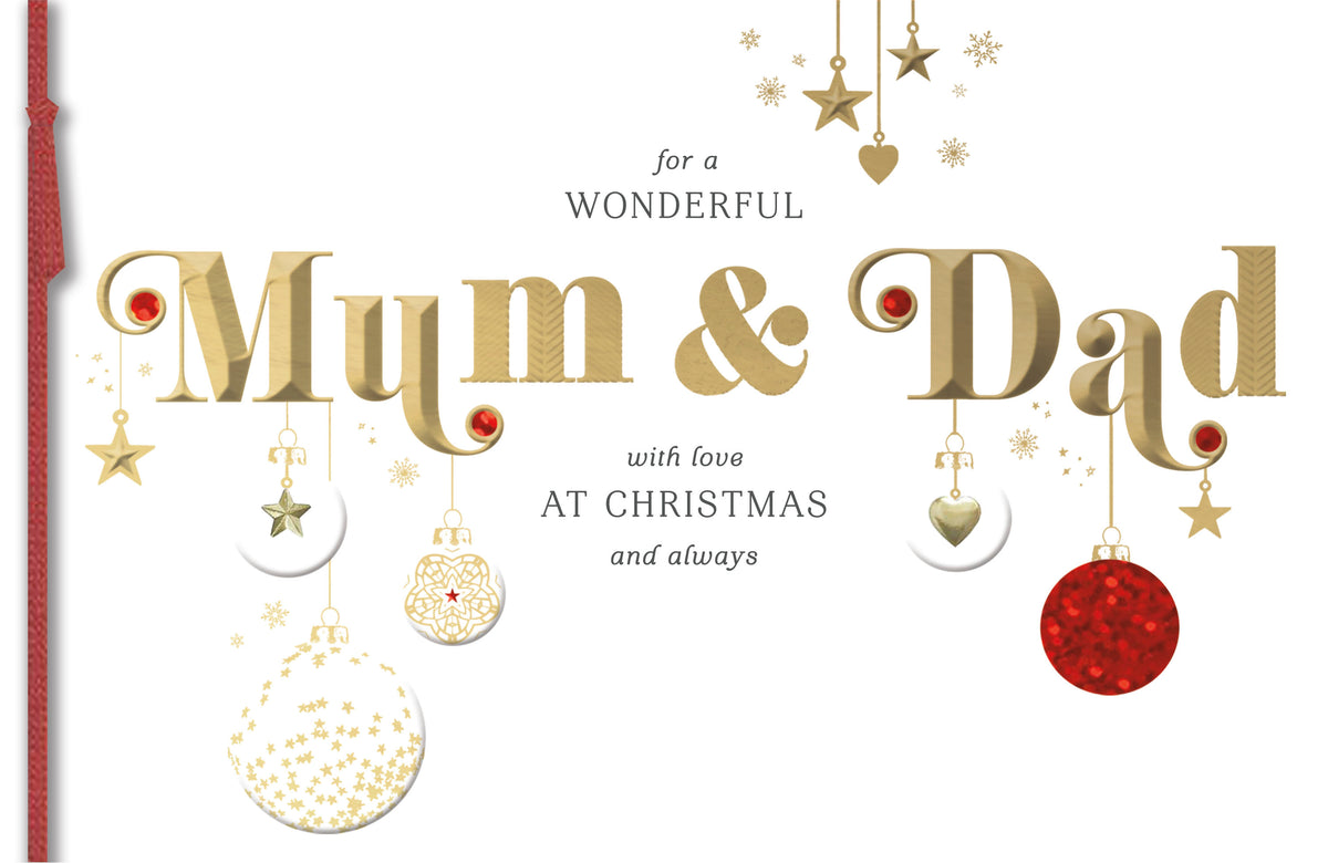 Mum And Dad Christmas Elegant Gold Writing On White Background