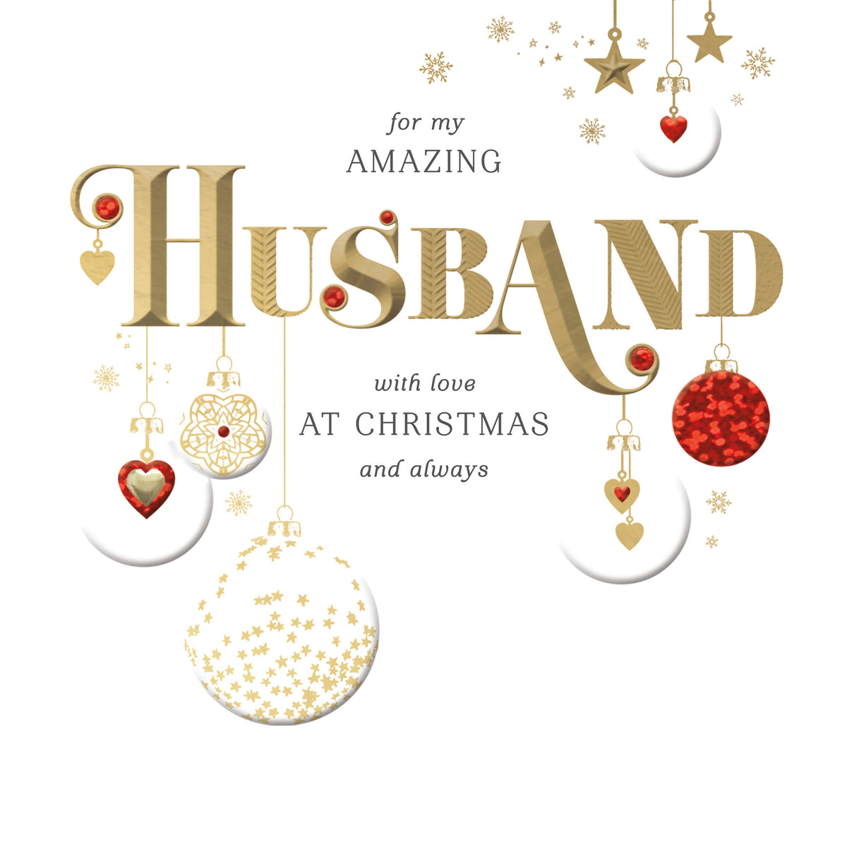 Husband Elegant Gold Baubles Christmas Card