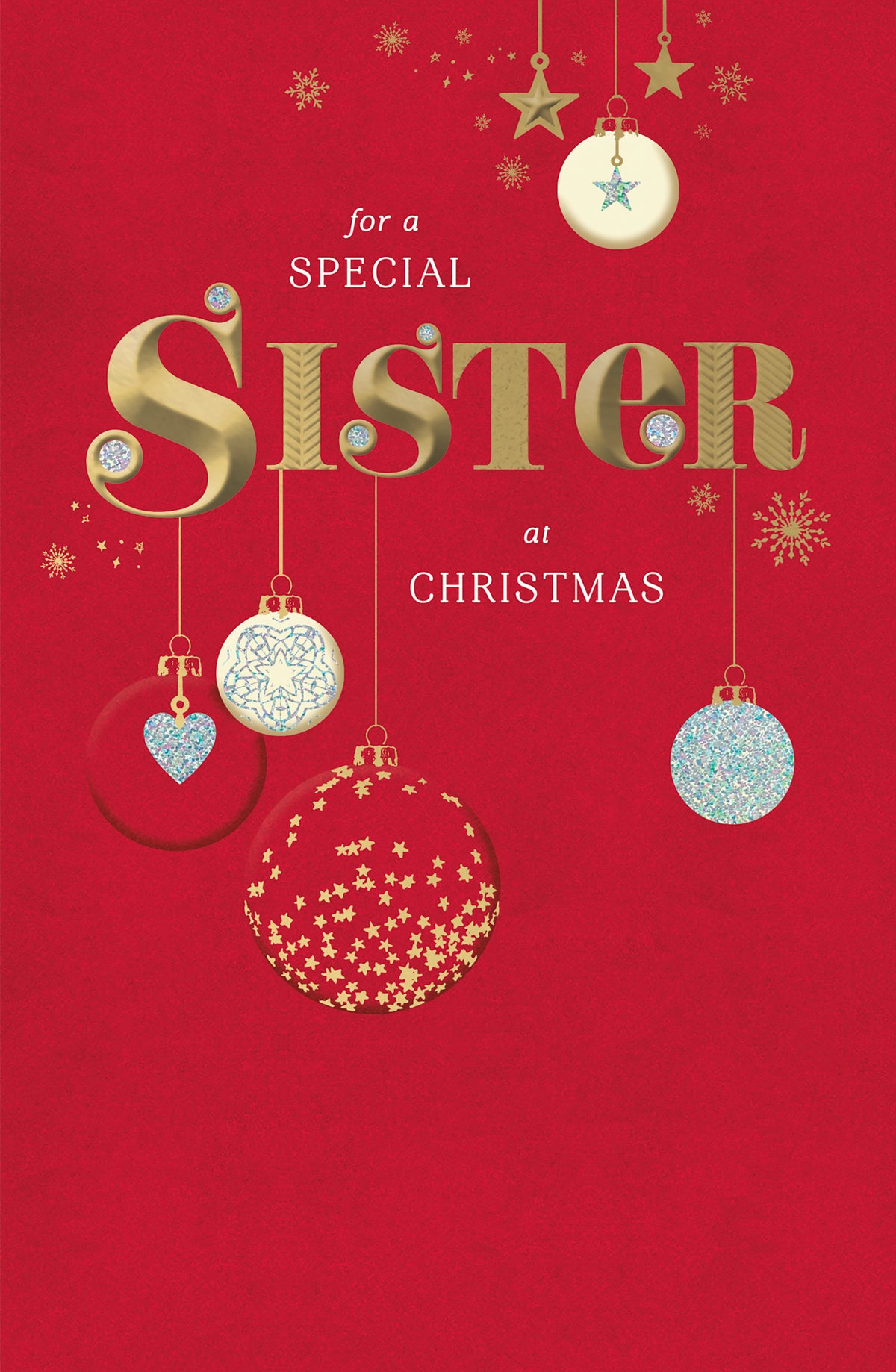 Sister Christmas Traditional Gold Writing On Red Background