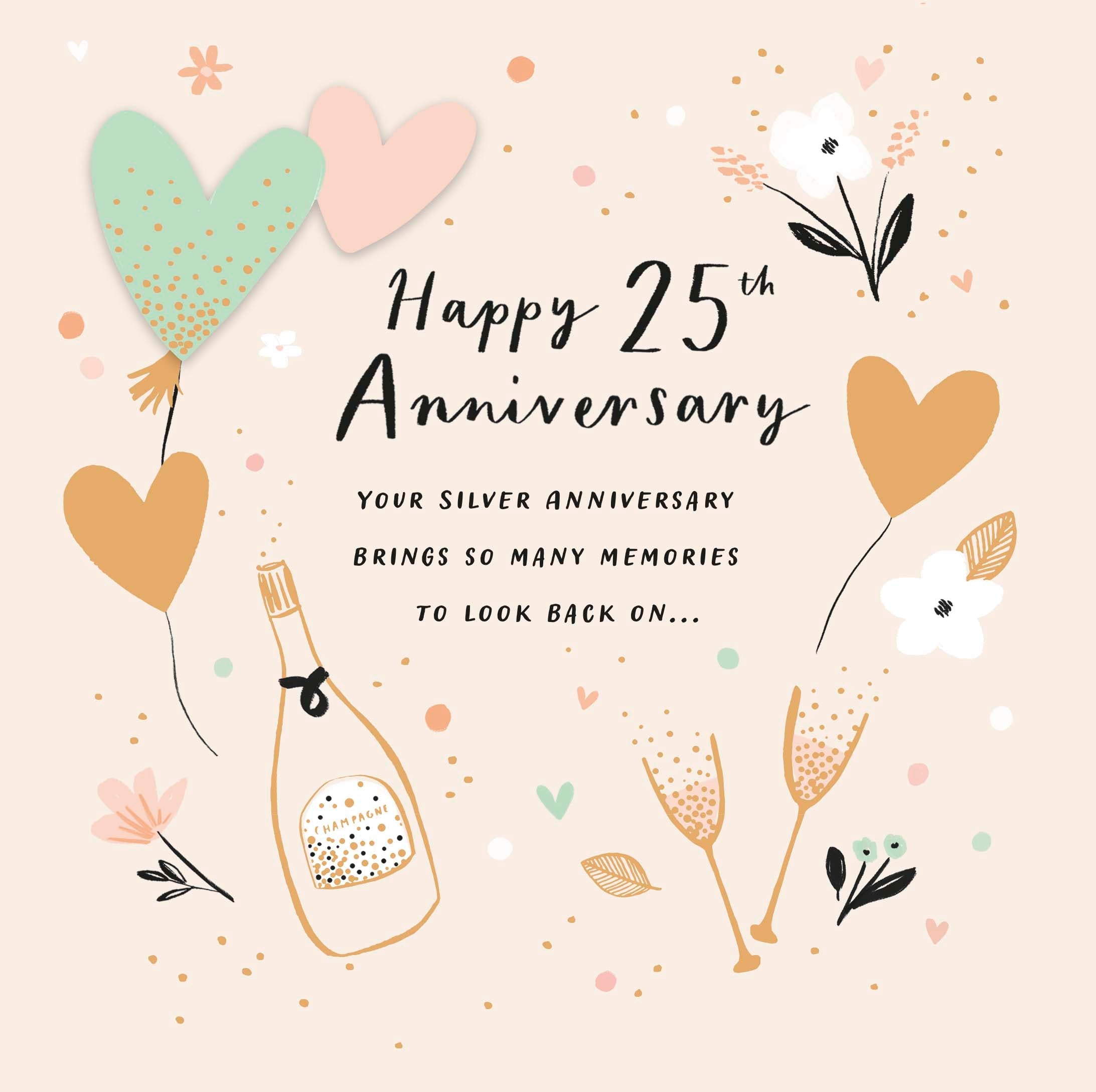 Your 25th Anniversary Card - Hearts & Champagne Design