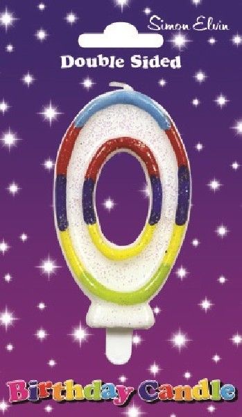 Rainbow Glitter Number 0 Candle