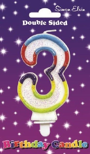 Rainbow Glitter Number 3 Candle