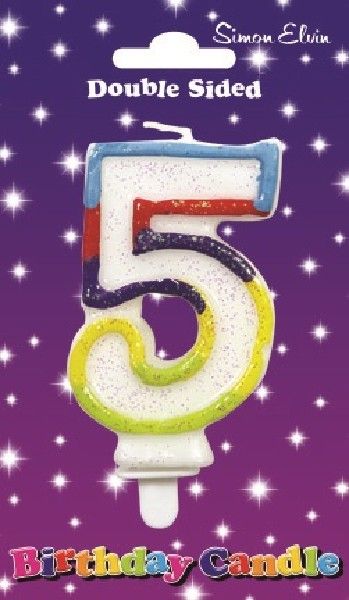 Rainbow Glitter Number 5 Candle