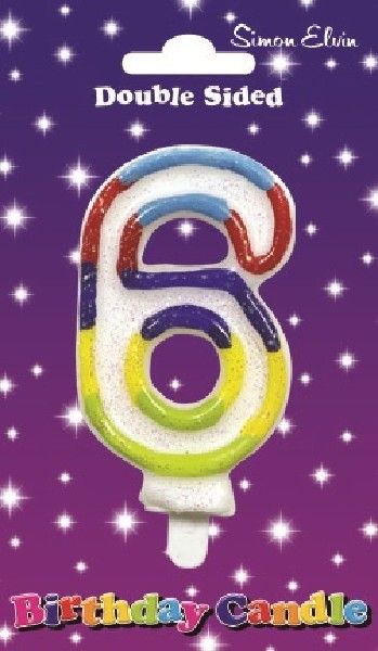 Rainbow Glitter Number 6 Candle