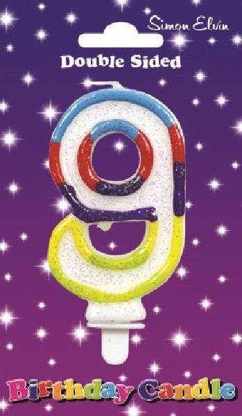 Rainbow Glitter Number 9 Candle