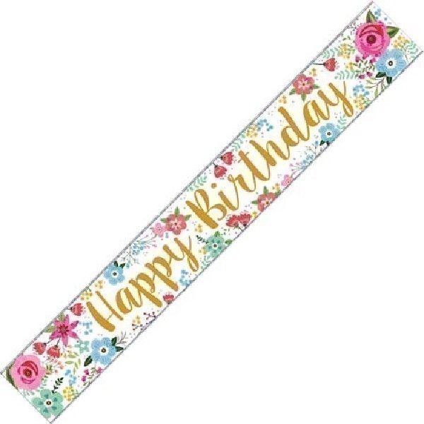 Happy Birthday Banner Gold Floral