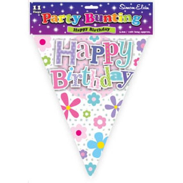 Happy Birthday Bunting Pastel Flowers