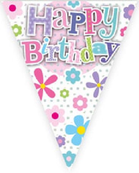 Happy Birthday Bunting Pastel Flowers