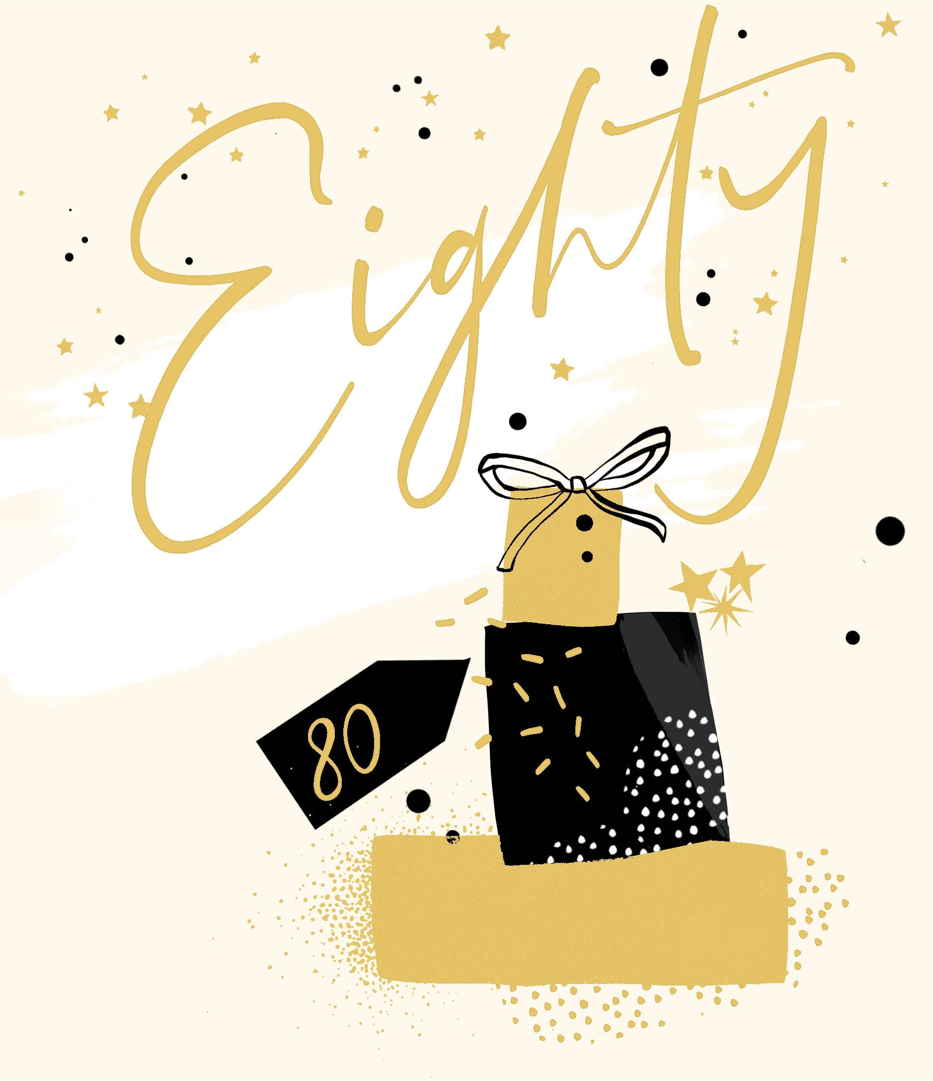 Happy 80th Birthday Card - Gold Parcels