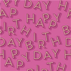 Rollwrap 2m Tear Strip - Happy Birthday Text Pink