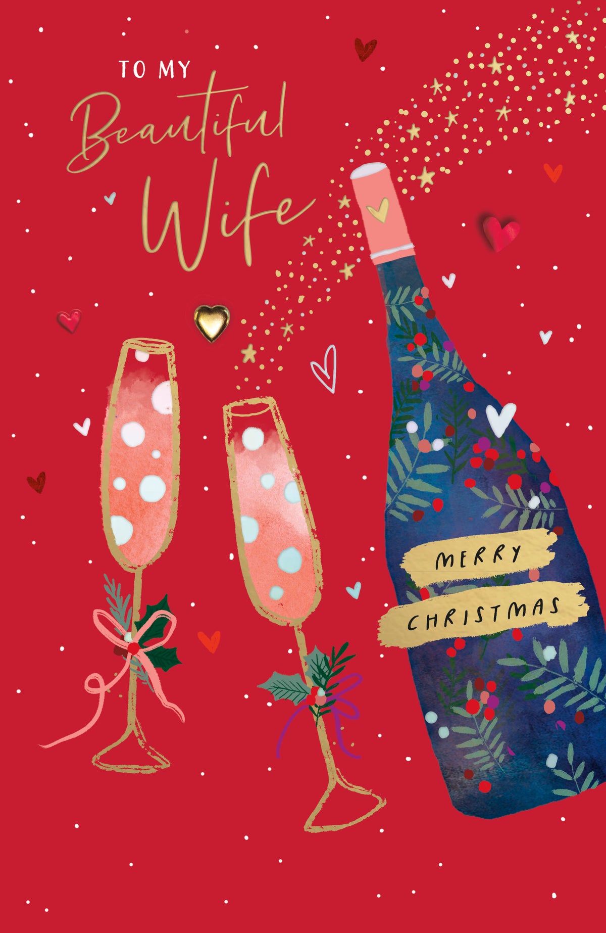 Wife Champagne Celebration Christmas Card