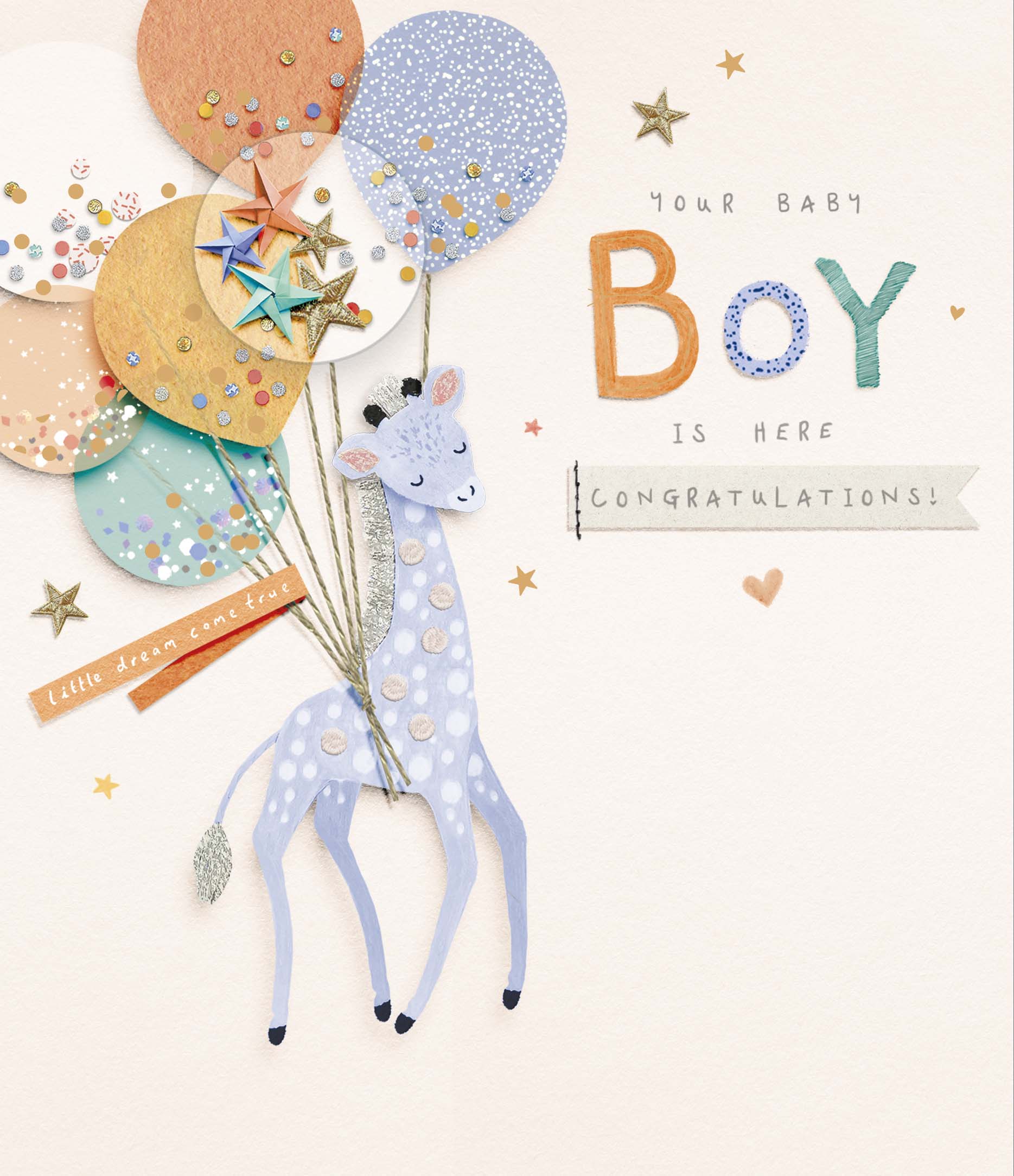 Congratulations Baby Boy Giraffe and Balloons Card