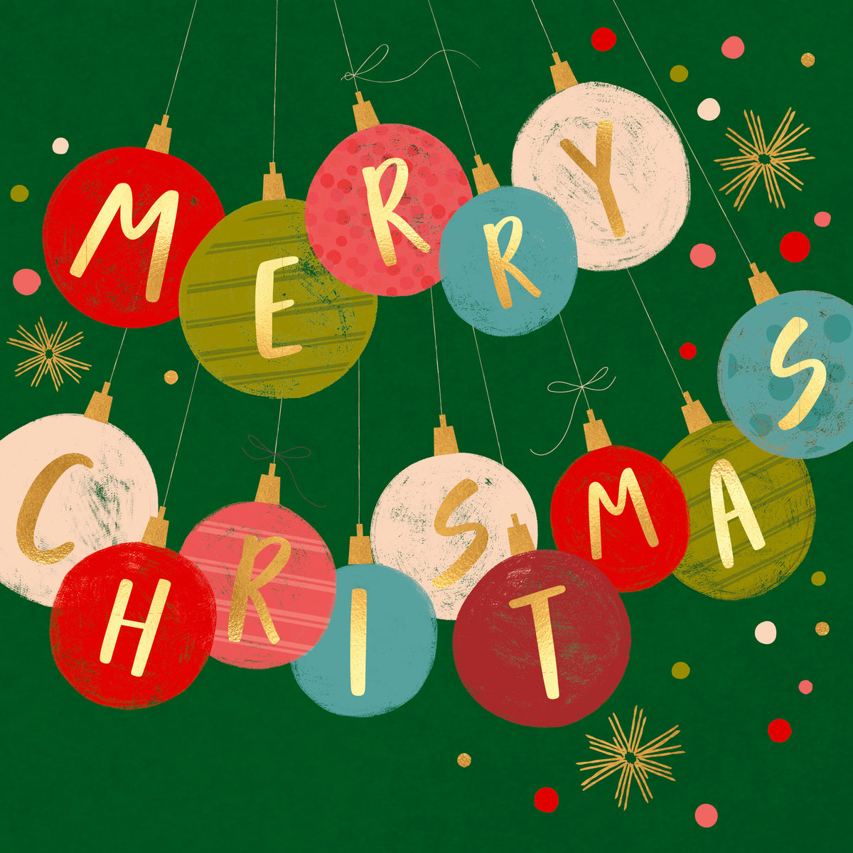 Merry & Bright Festive Baubles Christmas Card