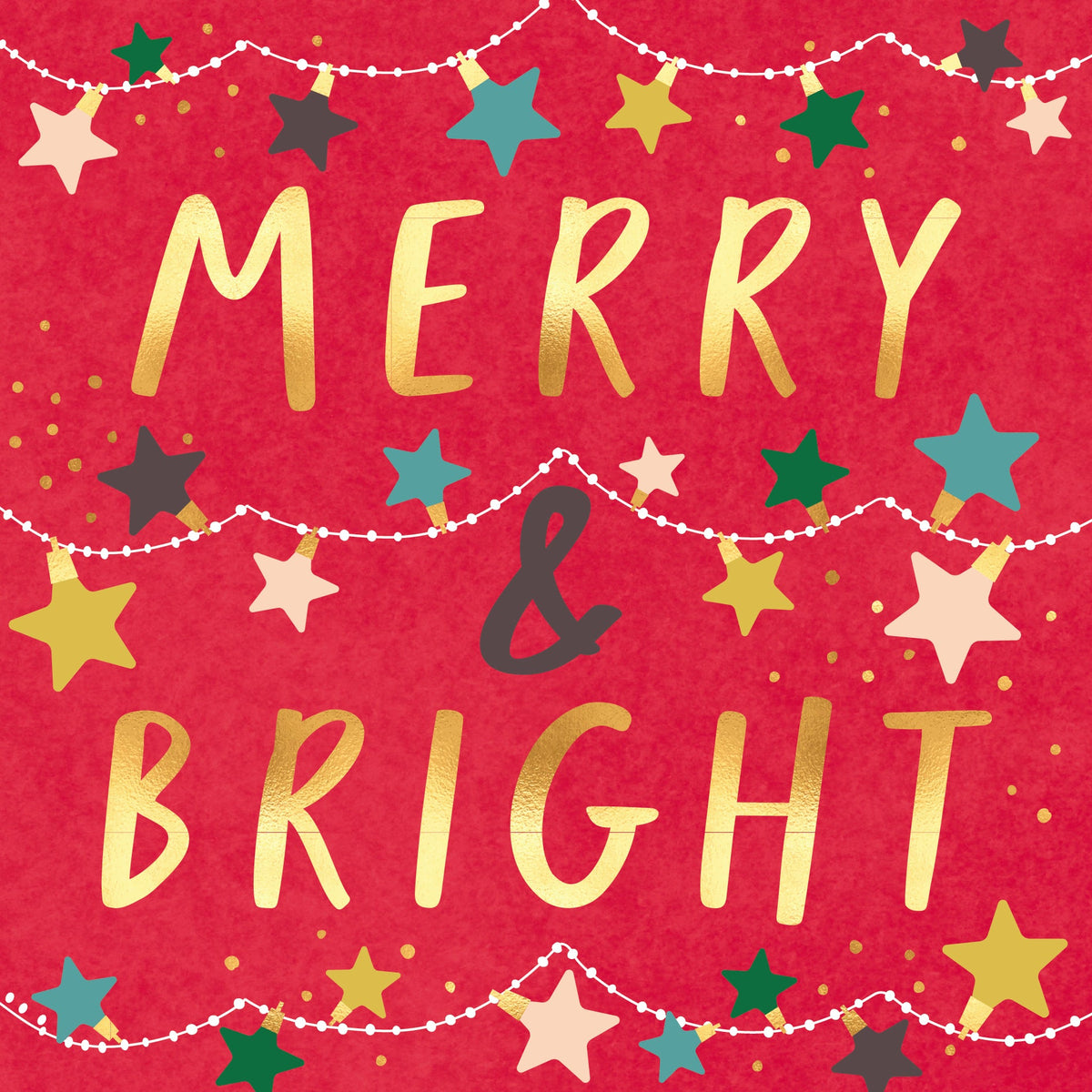 Merry And Bright Gold Text On Red Background
