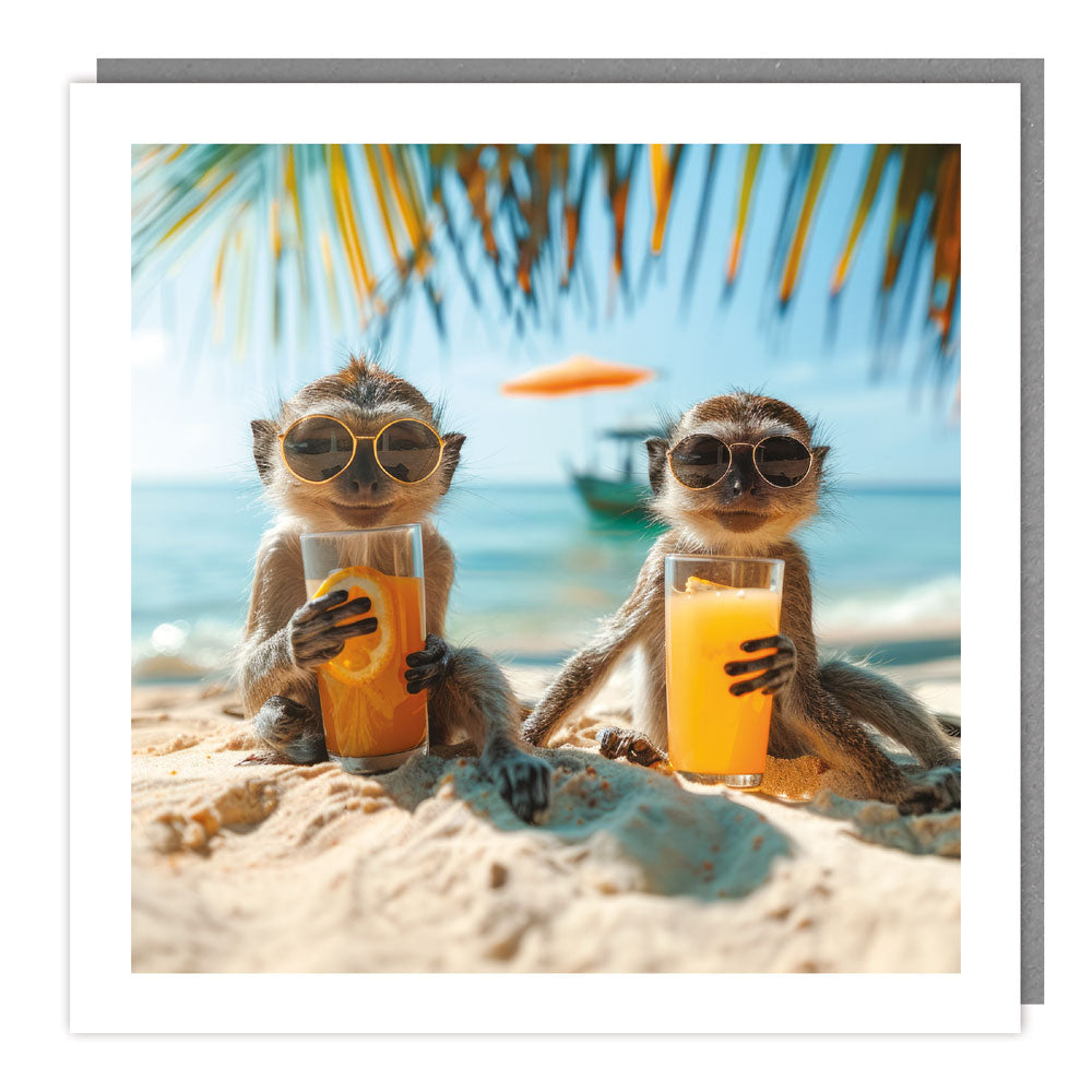 Blank Card - Monkeys With Sunglasses At The Beach