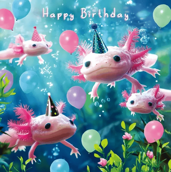 3D Axolotl Birthday Card