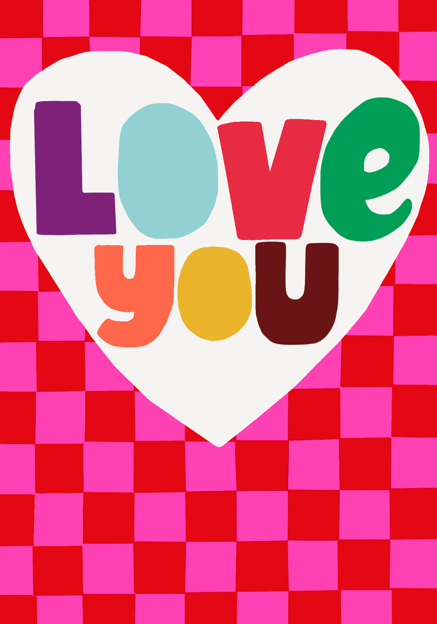 Love You Heart Checkered Pink