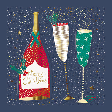 Festive Bottle And Glasses Merry Christmas