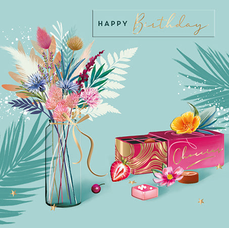 Happy Birthday Vase and Chocolates