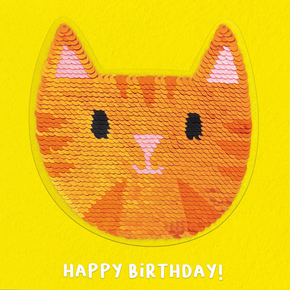 Tabby Cat Happy Birthday Sequin Card