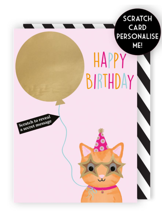 Cat & Balloon Personalised Birthday Card