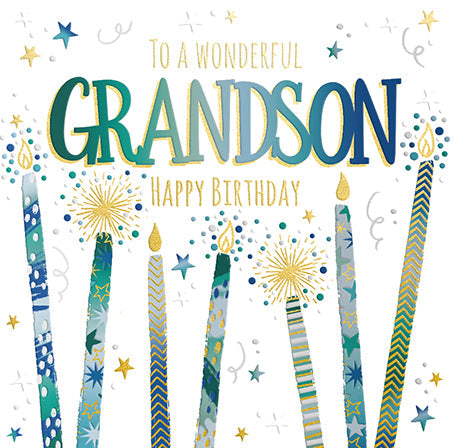 Birthday Card For Grandson - Blue Candles
