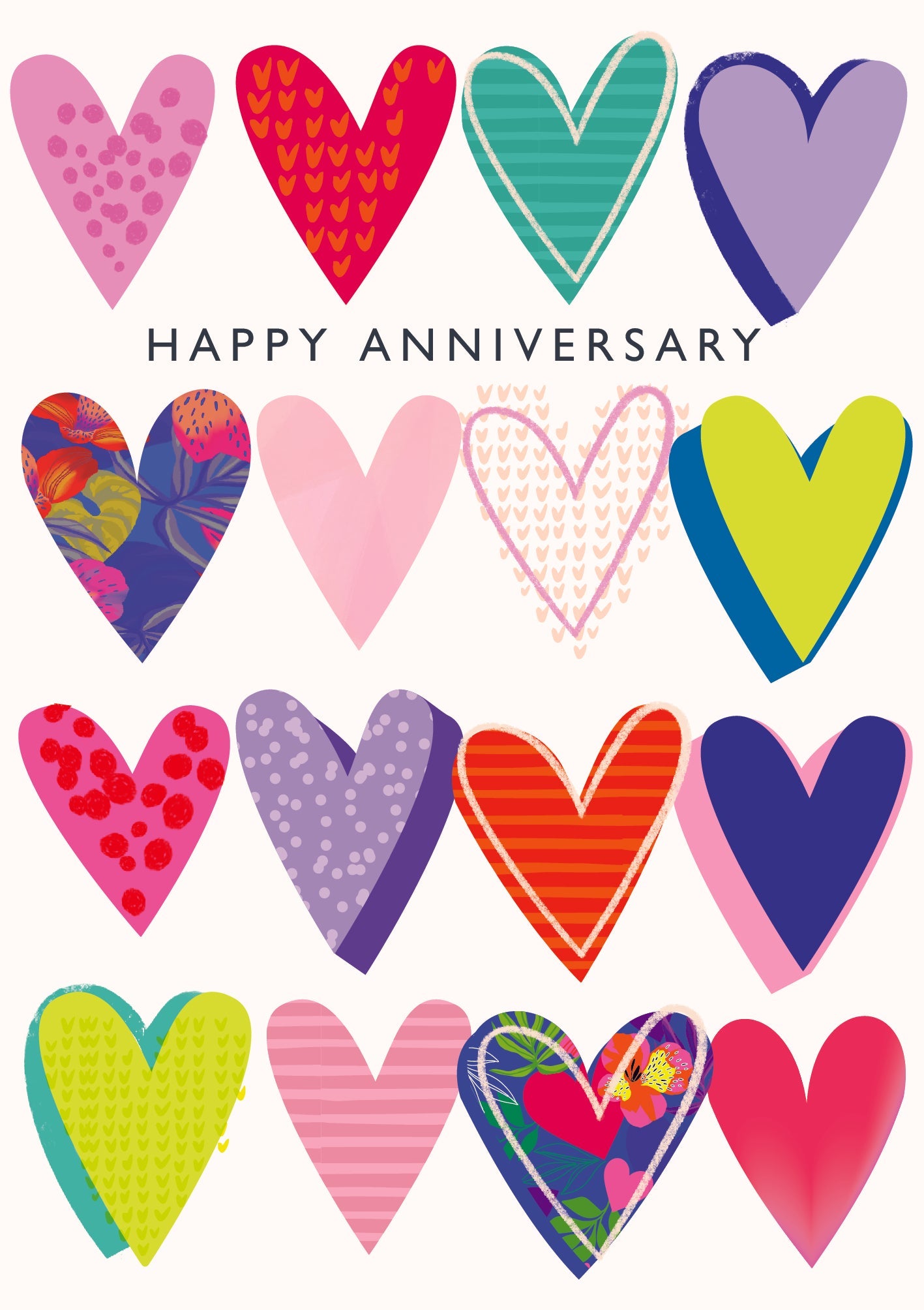 Anniversary Card Multicolour Hearts
