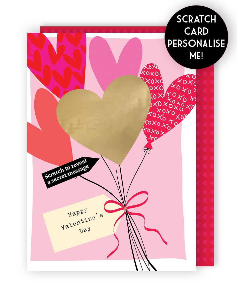 General Valentine's Heart Balloons Mystery Message Card