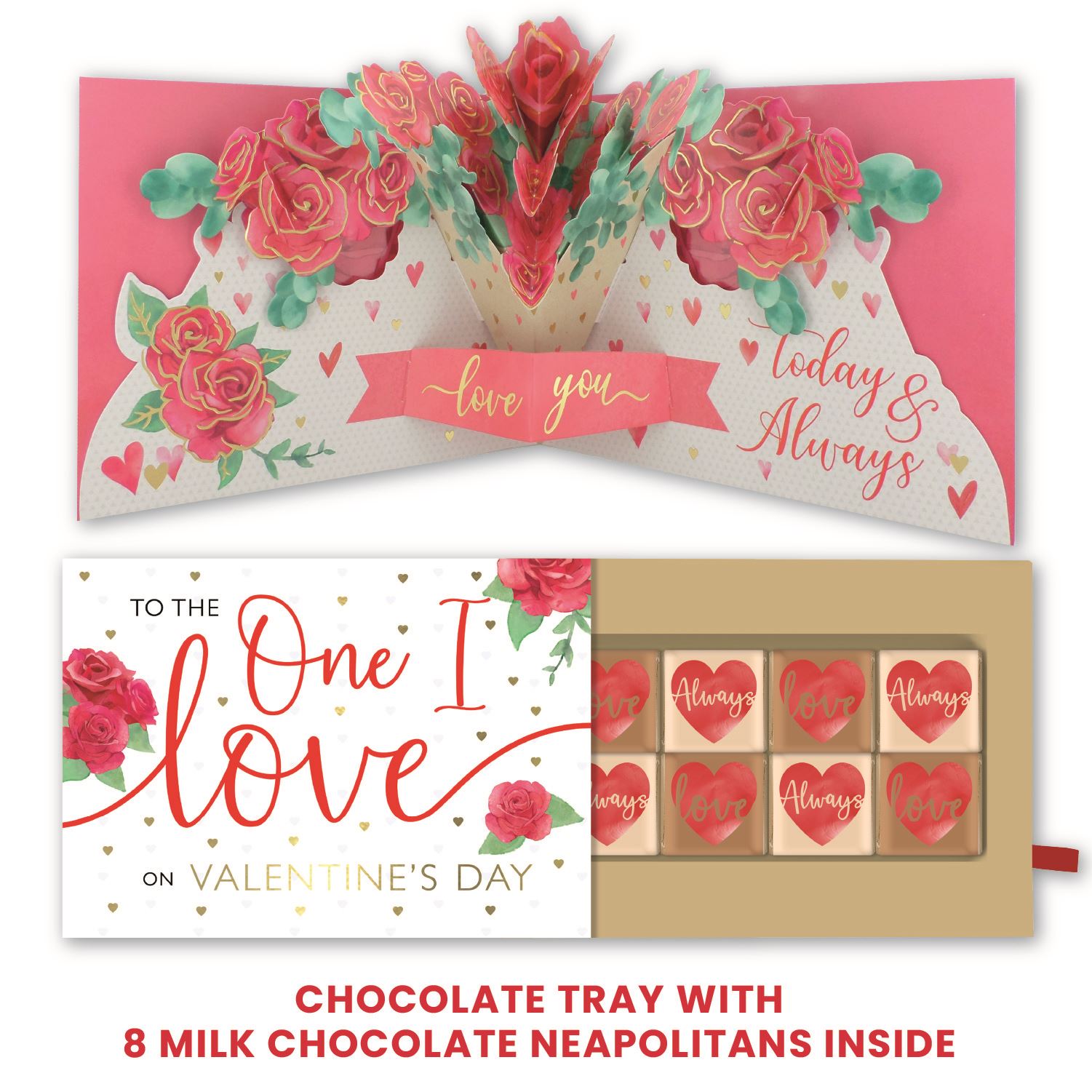 Happy Valentine's Day - Hearts Pop up Card and Chocolate