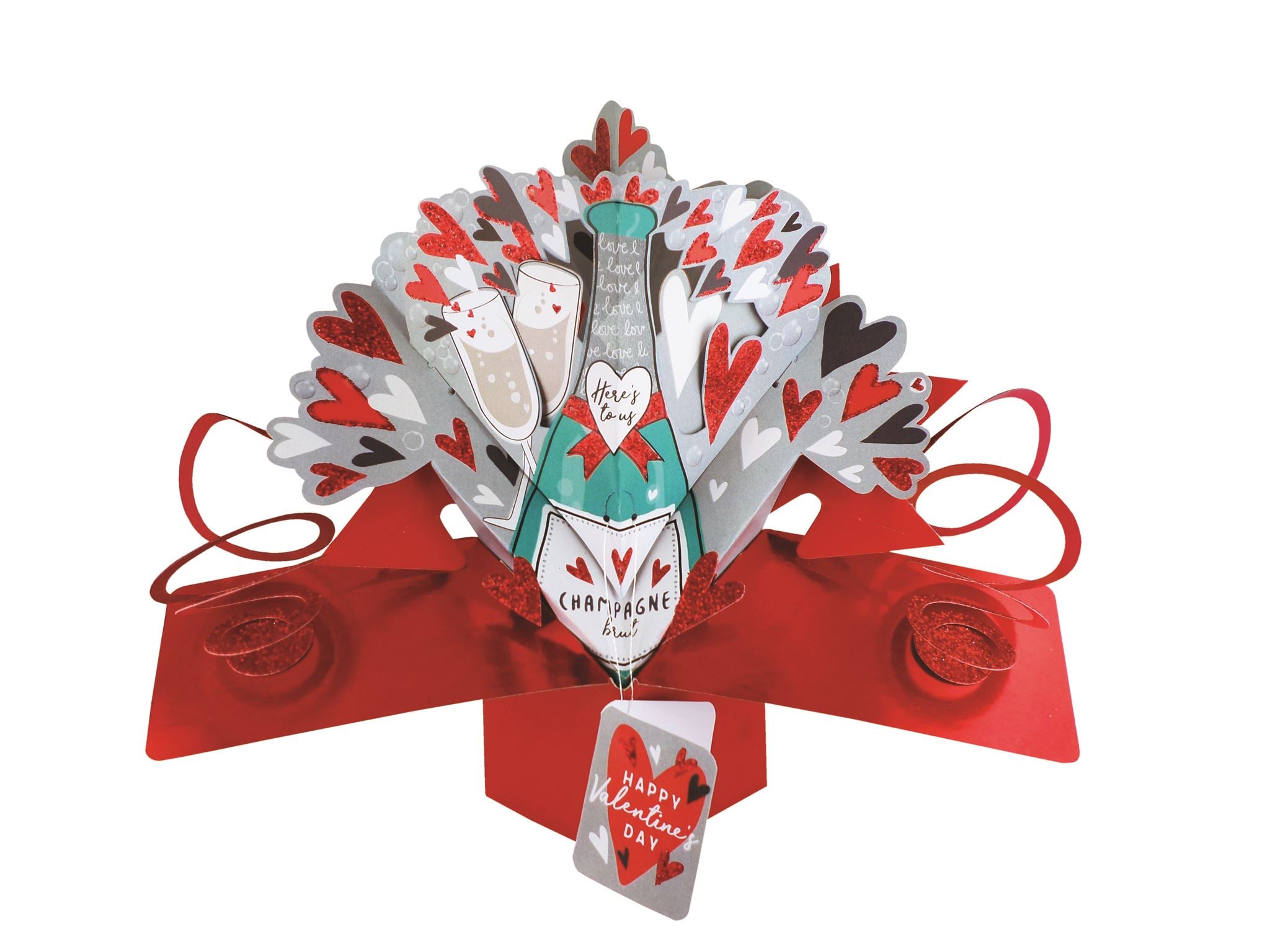 Happy Valentine's Day - Champagne Bottle & Hearts Pop Up Card
