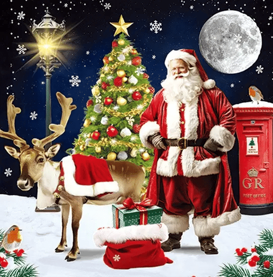 3D Traditional Santa With Reindeer And Post-box