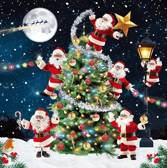 3D Lots Of Santa’s On A Christmas Tree