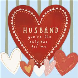 Husband Valentine's Card Red heart on a light blue stripes background Design