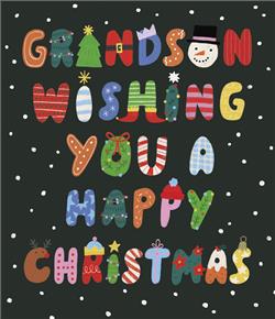 Grandson Colourful Typography Christmas Card