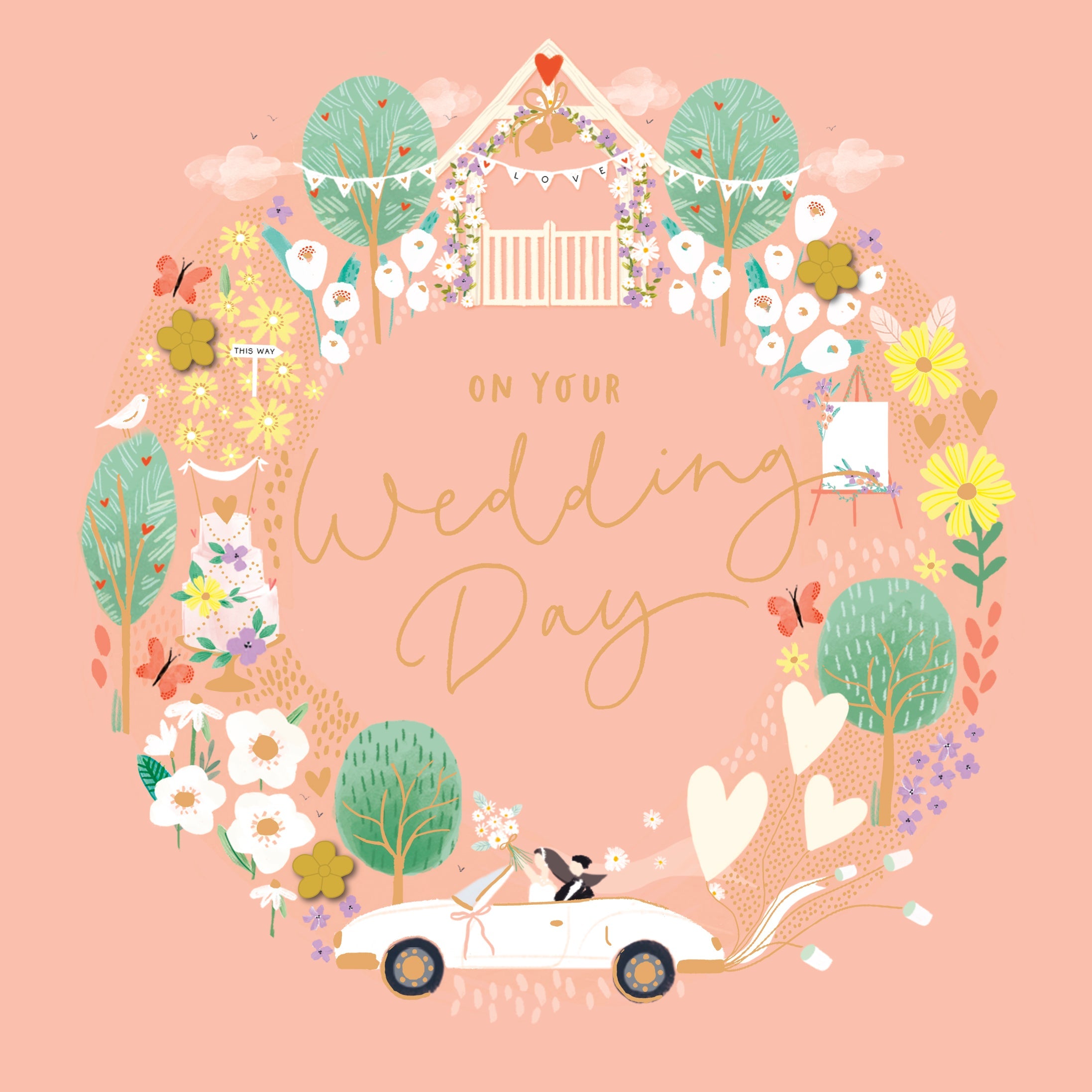 Wedding Day Card – Romantic Floral Design