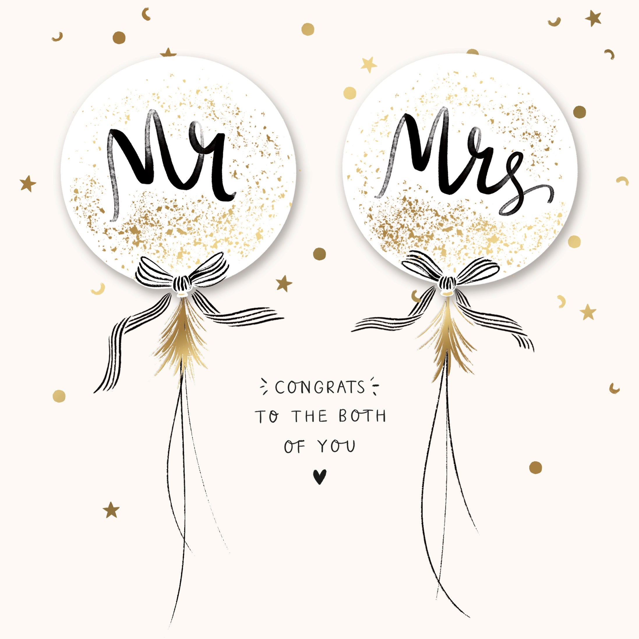 Wedding Card – Mr & Mrs Elegant Gold Balloons