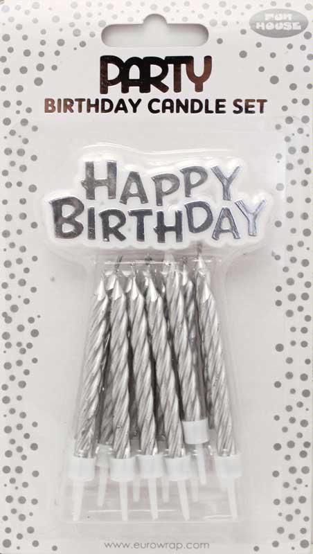Silver Metallic Cake Candle Set