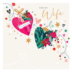 Wife Colourful Hearts Christmas Card