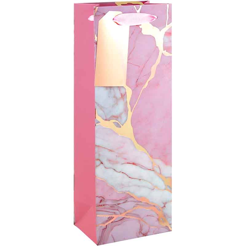 Bottle Gift Bag Marble Pink