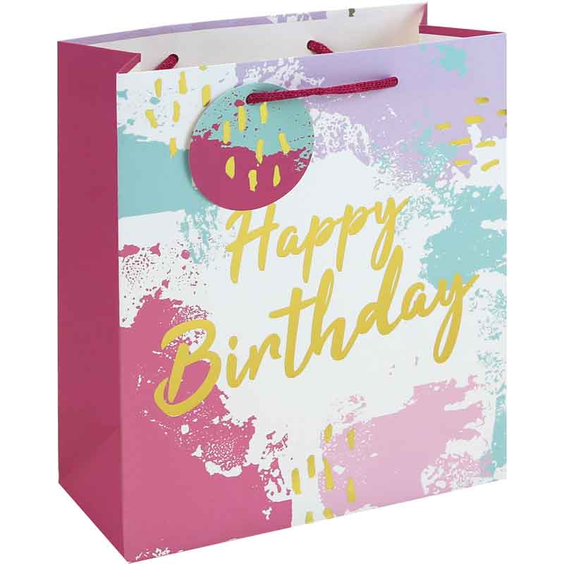 Large Gift Bag Happy Birthday Pink Watercolour