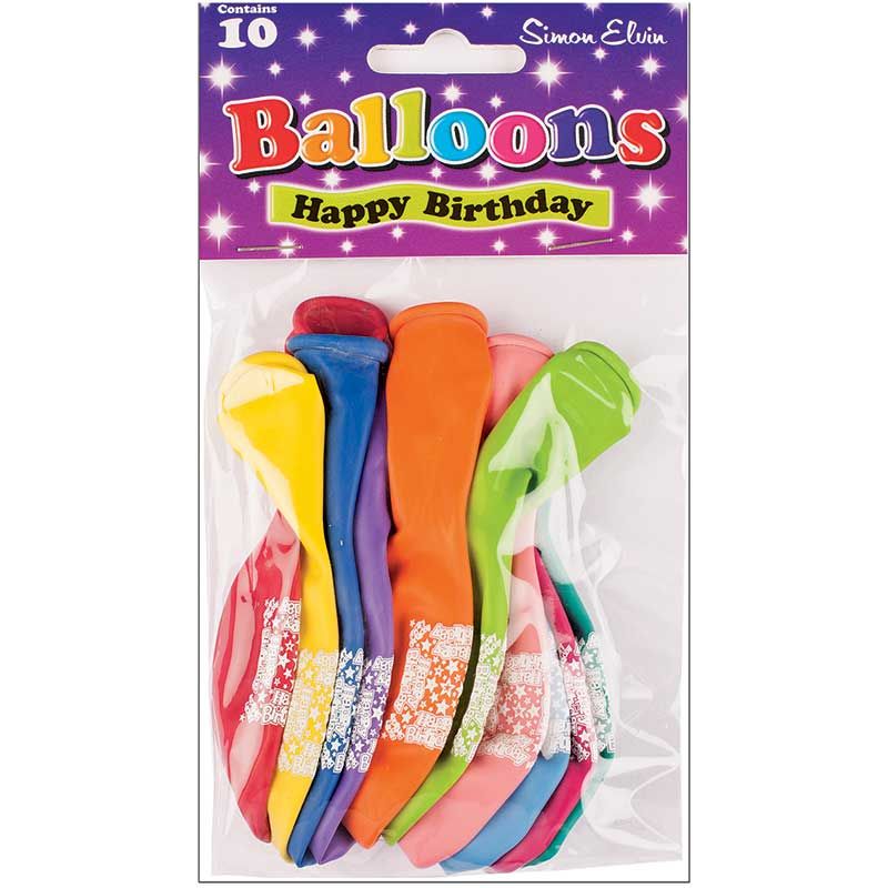Pack 10 Happy Birthday Latex Balloons