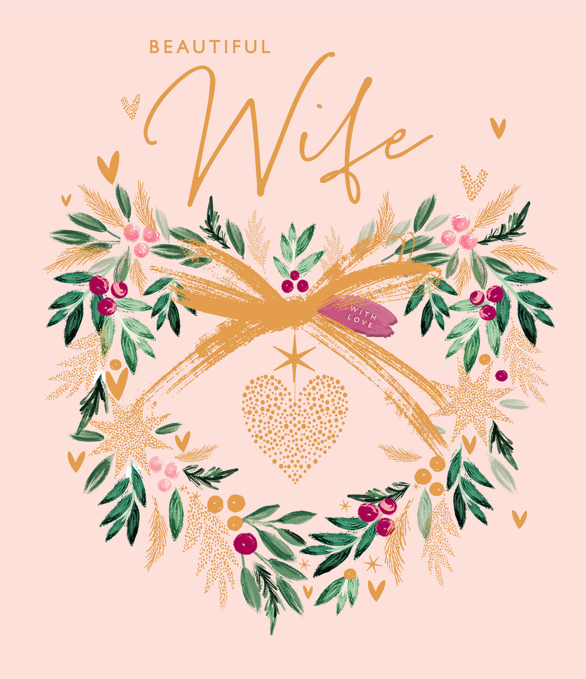 Wife Christmas Floral Wreath On A Pink Background