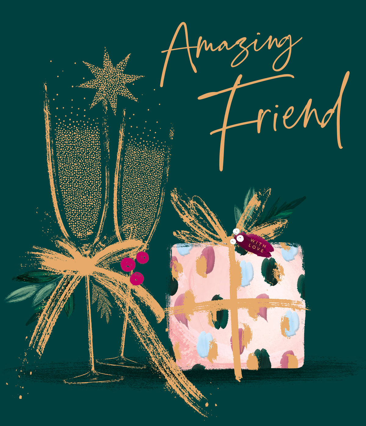 Friend Festive Reindeer & Presents Christmas Card
