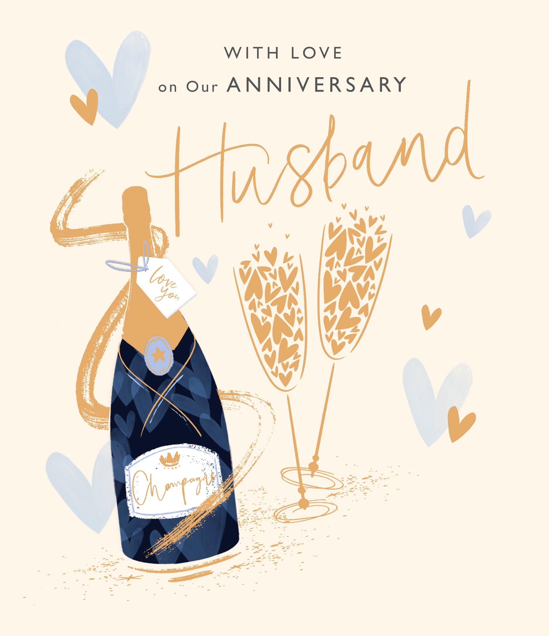 Husband Anniversary Card - Champagne & Glasses