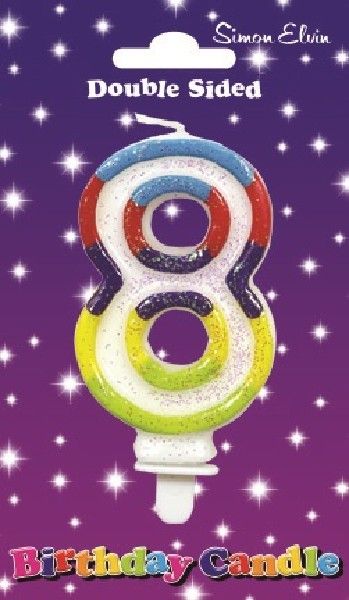 Rainbow Glitter Number 8 Candle