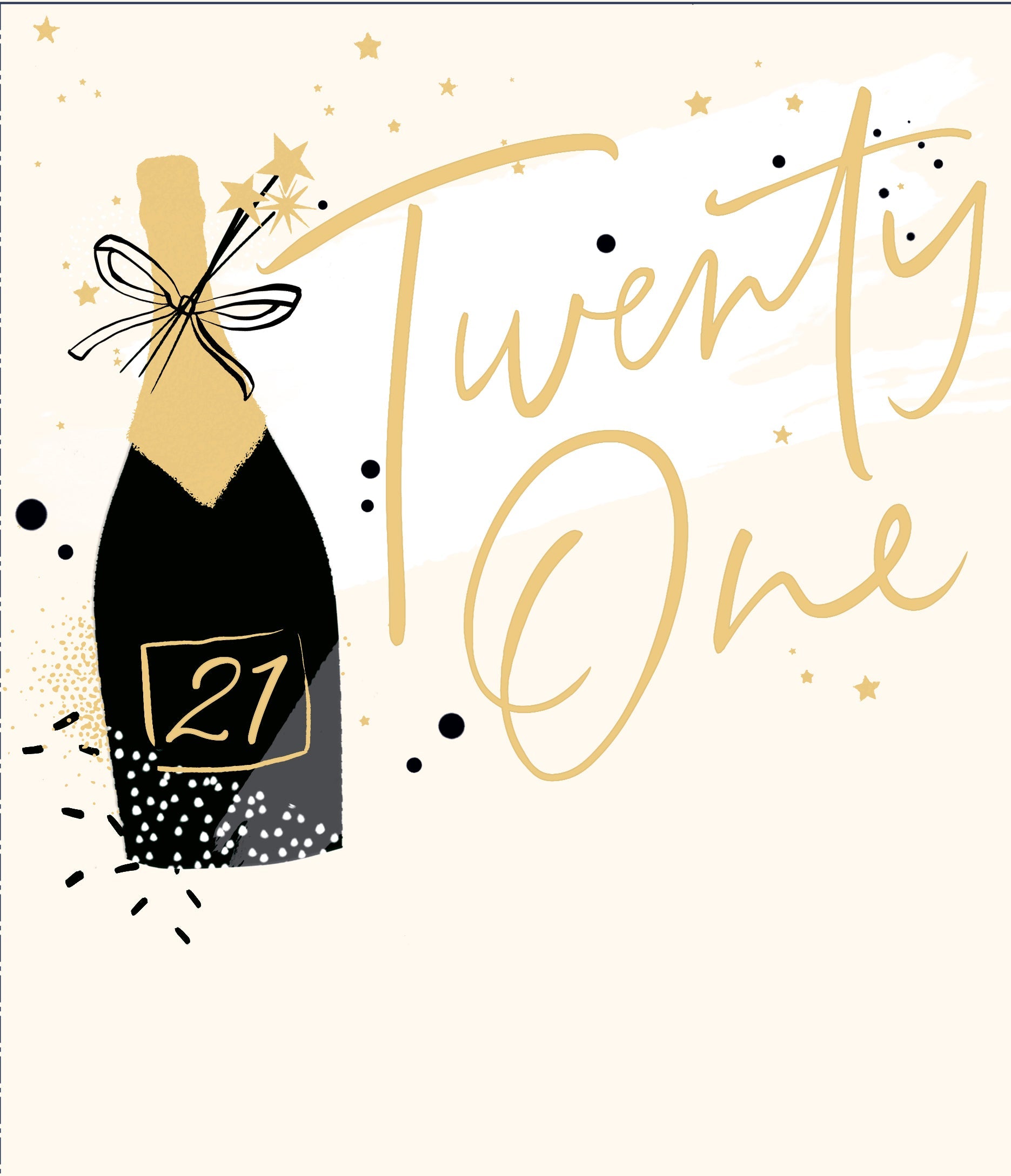 Happy 21st Birthday Card - Gold Champagne